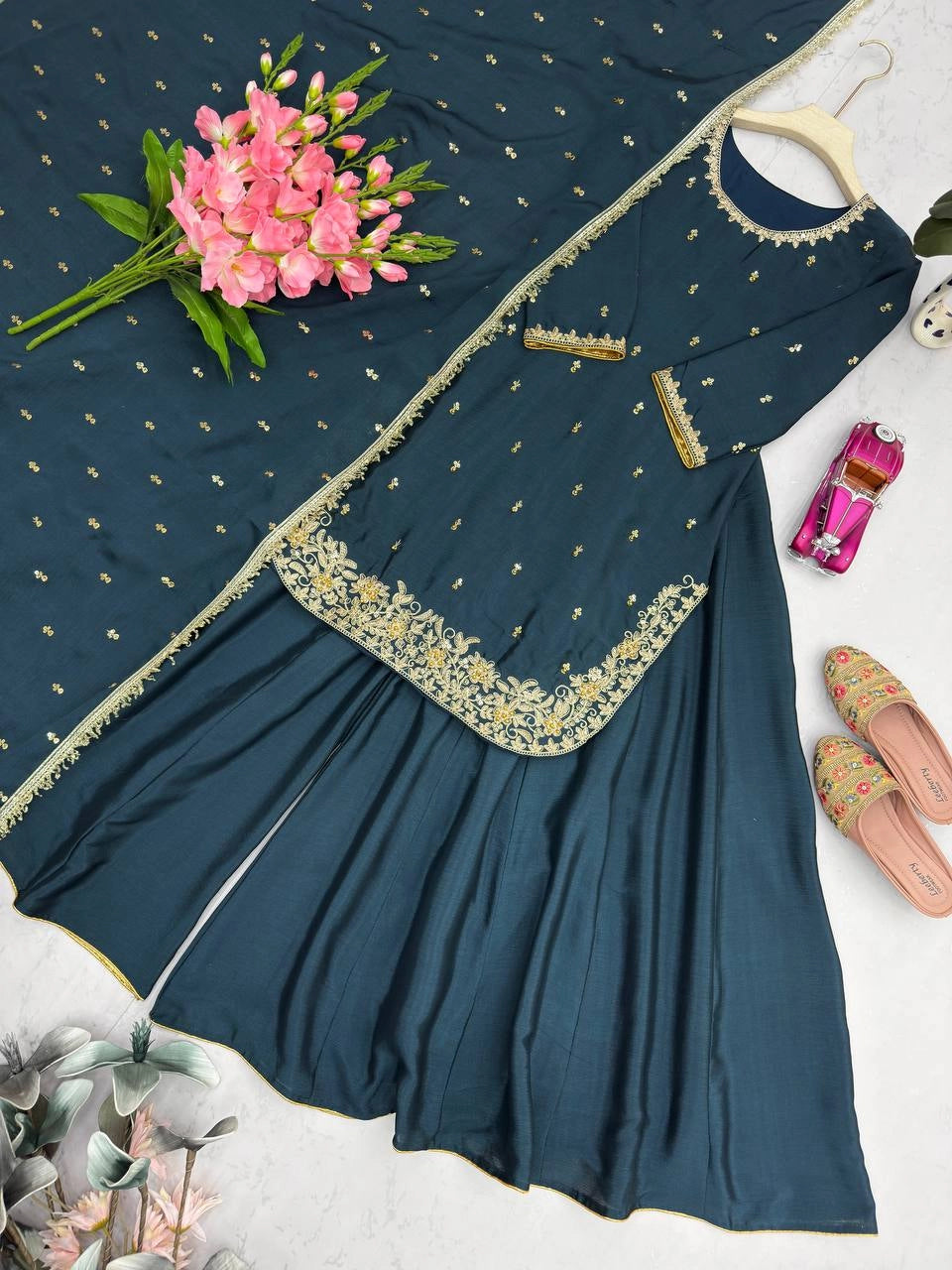 PREMIUM EMBROIDERED SHORT KURTI SHARARA SET WITH DUPATTA | FESTIVE & PARTY WEAR | GEELAN FASHION SURAT