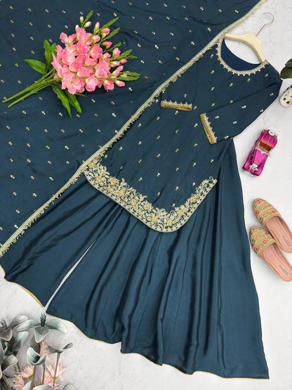 PREMIUM EMBROIDERED SHORT KURTI SHARARA SET WITH DUPATTA | FESTIVE & PARTY WEAR | GEELAN FASHION SURAT