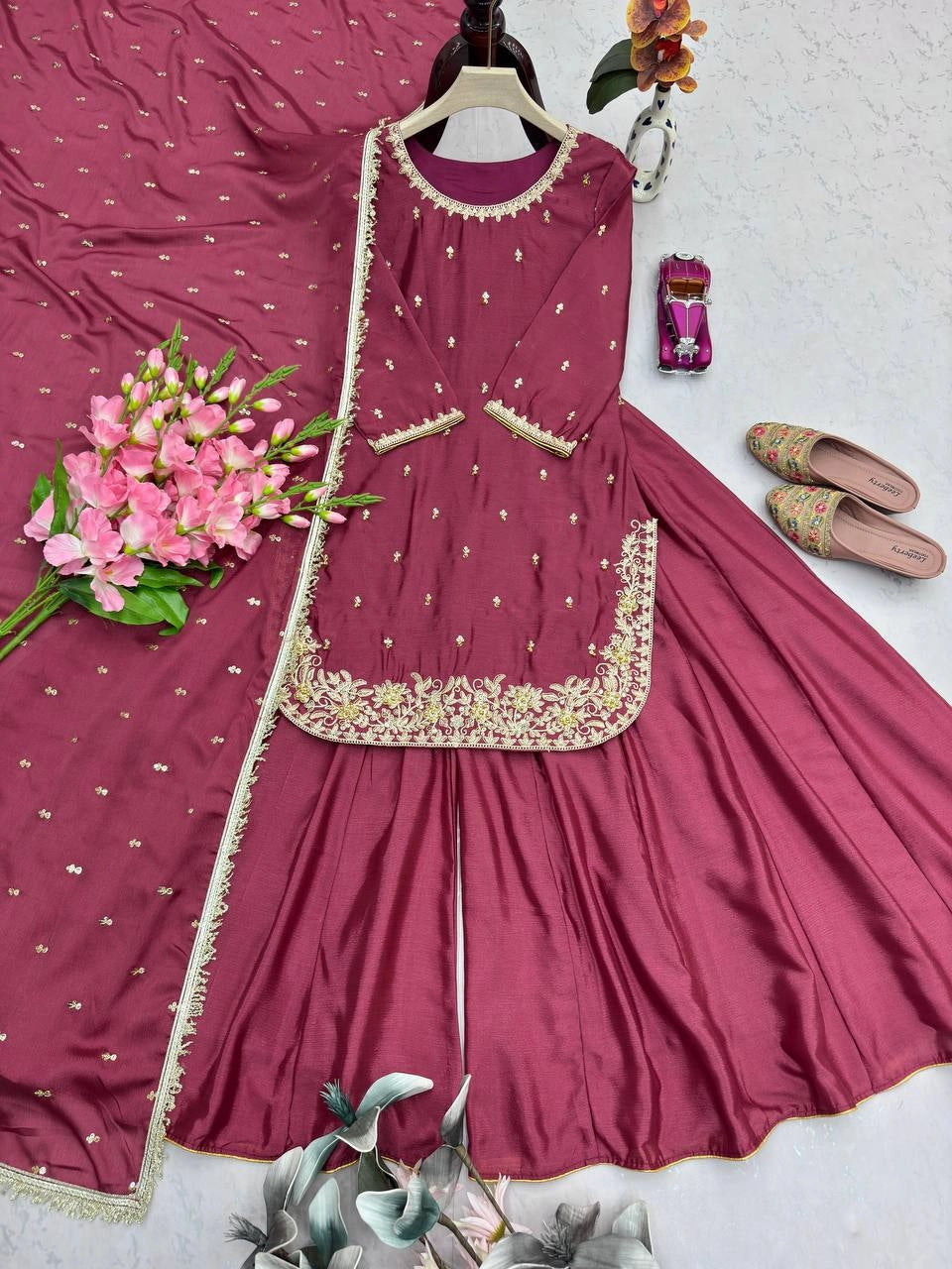 PREMIUM EMBROIDERED SHORT KURTI SHARARA SET WITH DUPATTA | FESTIVE & PARTY WEAR | GEELAN FASHION SURAT