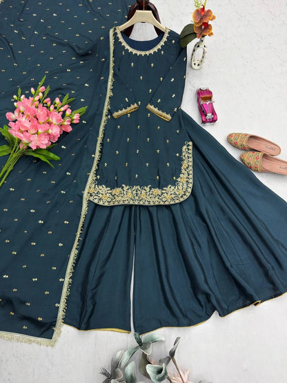 PREMIUM EMBROIDERED SHORT KURTI SHARARA SET WITH DUPATTA | FESTIVE & PARTY WEAR | GEELAN FASHION SURAT