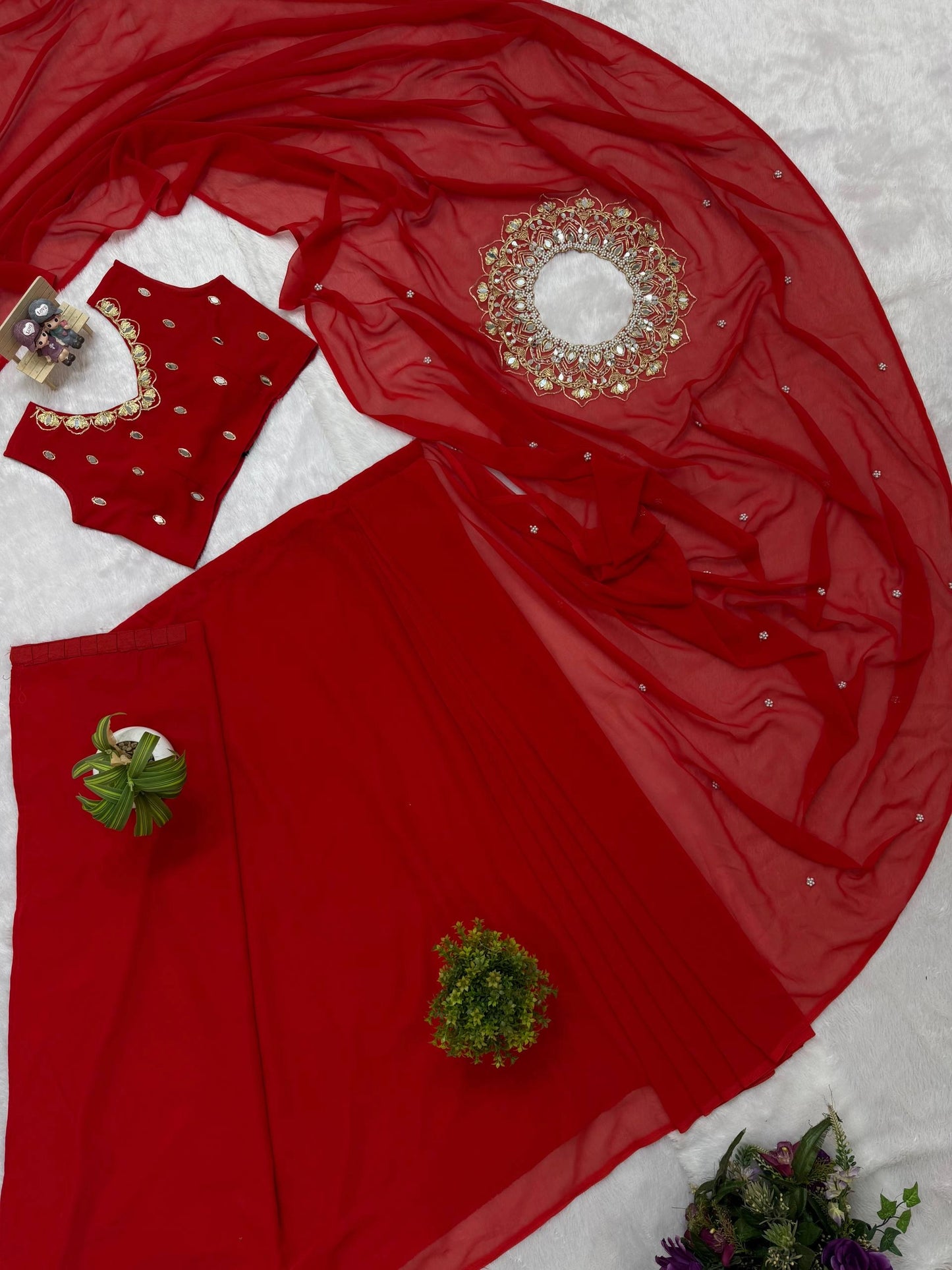 EXCLUSIVE READYMADE 2 STYLES HAND WORKED DRAPE SAREE ON FAUX GEORGETTE FABRIC WITH STITCHED BLOUSE