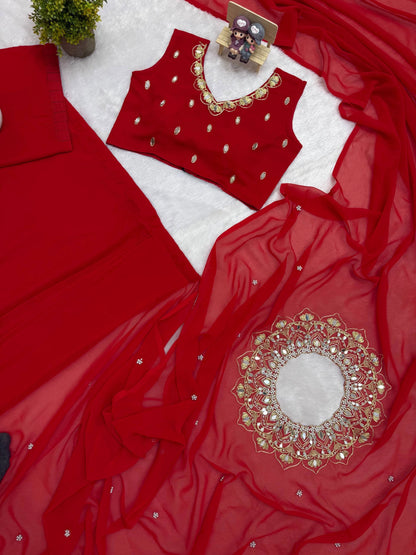 EXCLUSIVE READYMADE 2 STYLES HAND WORKED DRAPE SAREE ON FAUX GEORGETTE FABRIC WITH STITCHED BLOUSE