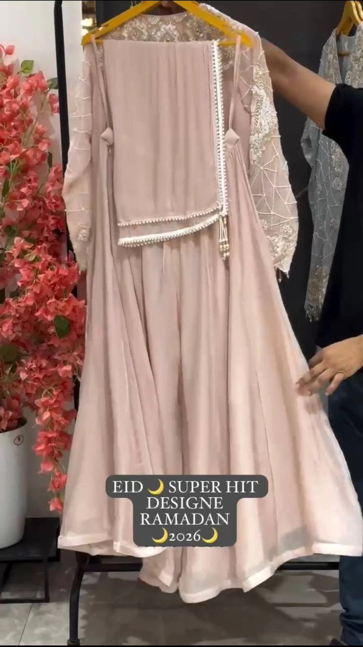 EID EXCLUSIVE AND TRENDY FOR WEDDING SEASON OUR SEQUENCE EMBROIDERY WORKED TOP, PLAZZO AND DUPATTA