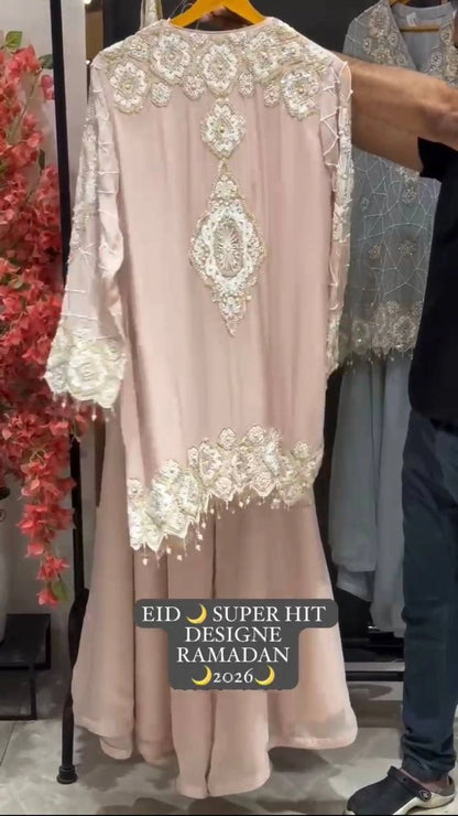 EID EXCLUSIVE AND TRENDY FOR WEDDING SEASON OUR SEQUENCE EMBROIDERY WORKED TOP, PLAZZO AND DUPATTA
