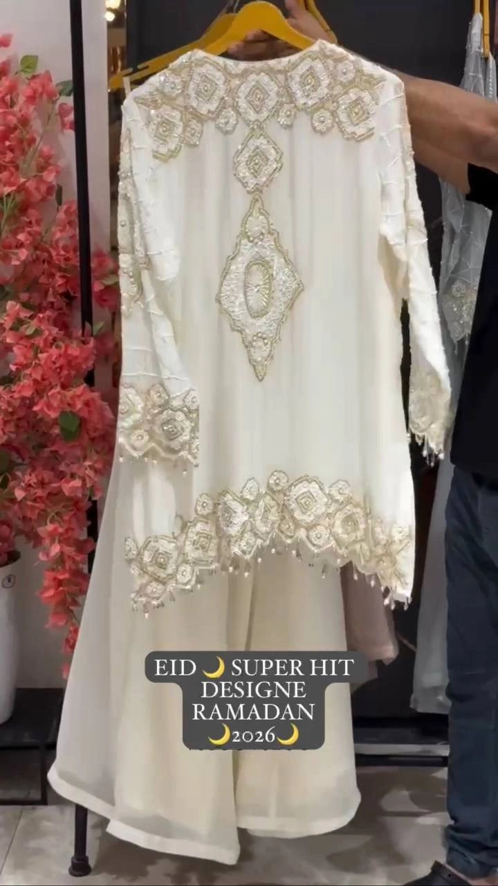 EID EXCLUSIVE AND TRENDY FOR WEDDING SEASON OUR SEQUENCE EMBROIDERY WORKED TOP, PLAZZO AND DUPATTA