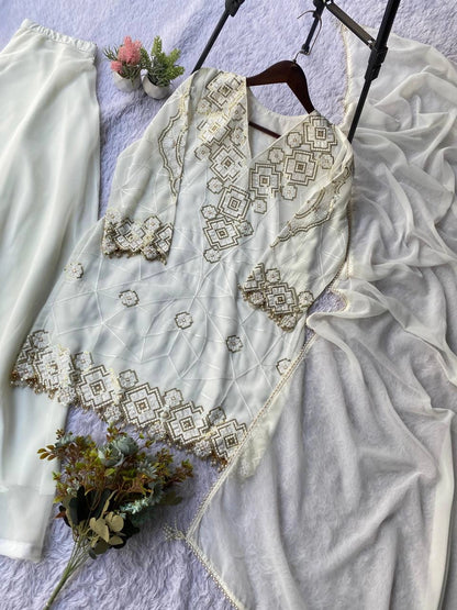 EID EXCLUSIVE AND TRENDY FOR WEDDING SEASON OUR SEQUENCE EMBROIDERY WORKED TOP, PLAZZO AND DUPATTA