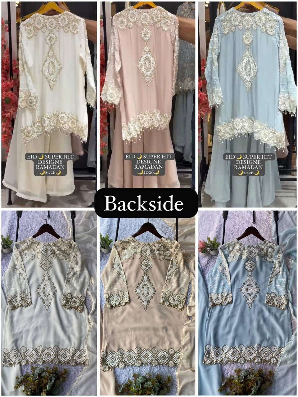 EID EXCLUSIVE AND TRENDY FOR WEDDING SEASON OUR SEQUENCE EMBROIDERY WORKED TOP, PLAZZO AND DUPATTA