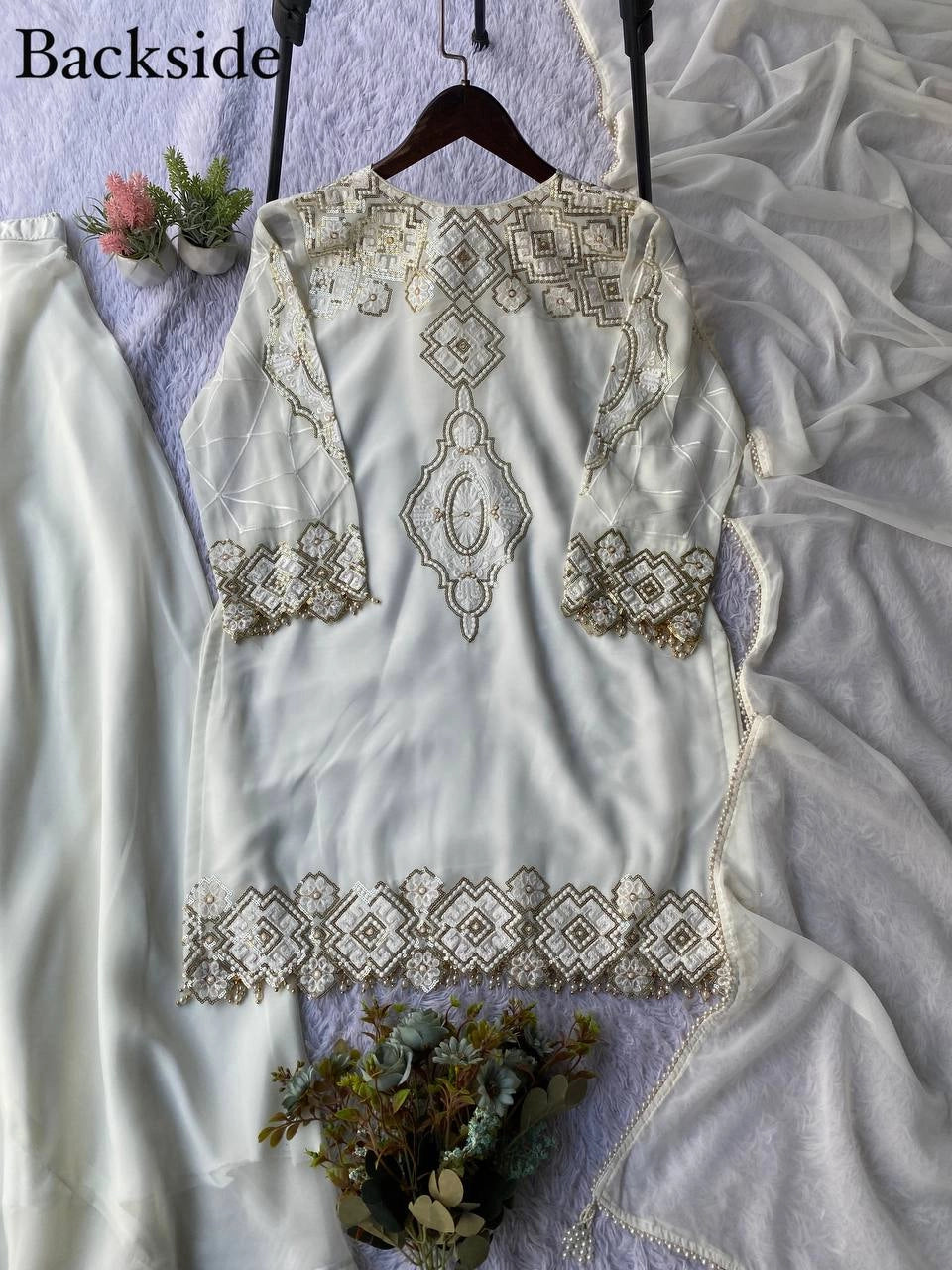 EID EXCLUSIVE AND TRENDY FOR WEDDING SEASON OUR SEQUENCE EMBROIDERY WORKED TOP, PLAZZO AND DUPATTA