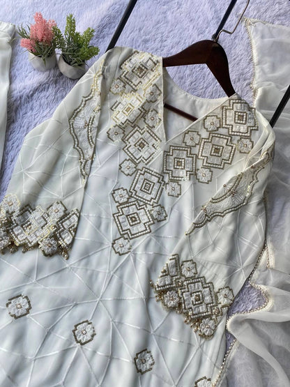 EID EXCLUSIVE AND TRENDY FOR WEDDING SEASON OUR SEQUENCE EMBROIDERY WORKED TOP, PLAZZO AND DUPATTA