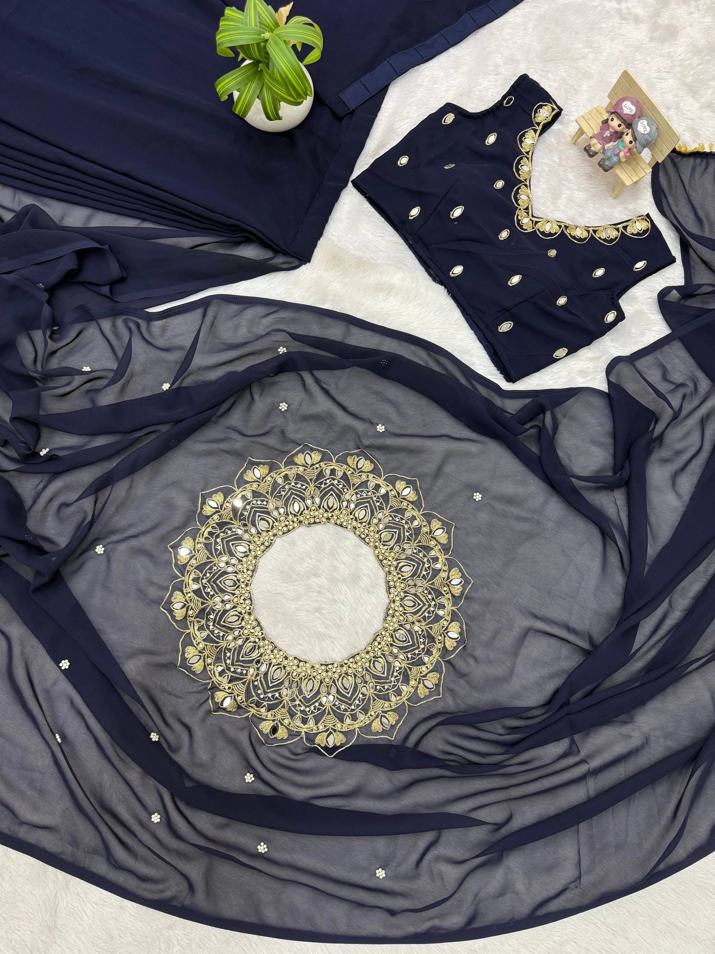 EXCLUSIVE READYMADE 2 STYLES HAND WORKED DRAPE SAREE ON FAUX GEORGETTE FABRIC WITH STITCHED BLOUSE