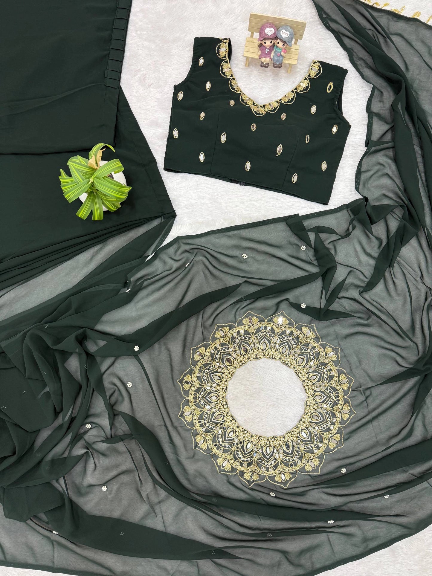 EXCLUSIVE READYMADE 2 STYLES HAND WORKED DRAPE SAREE ON FAUX GEORGETTE FABRIC WITH STITCHED BLOUSE