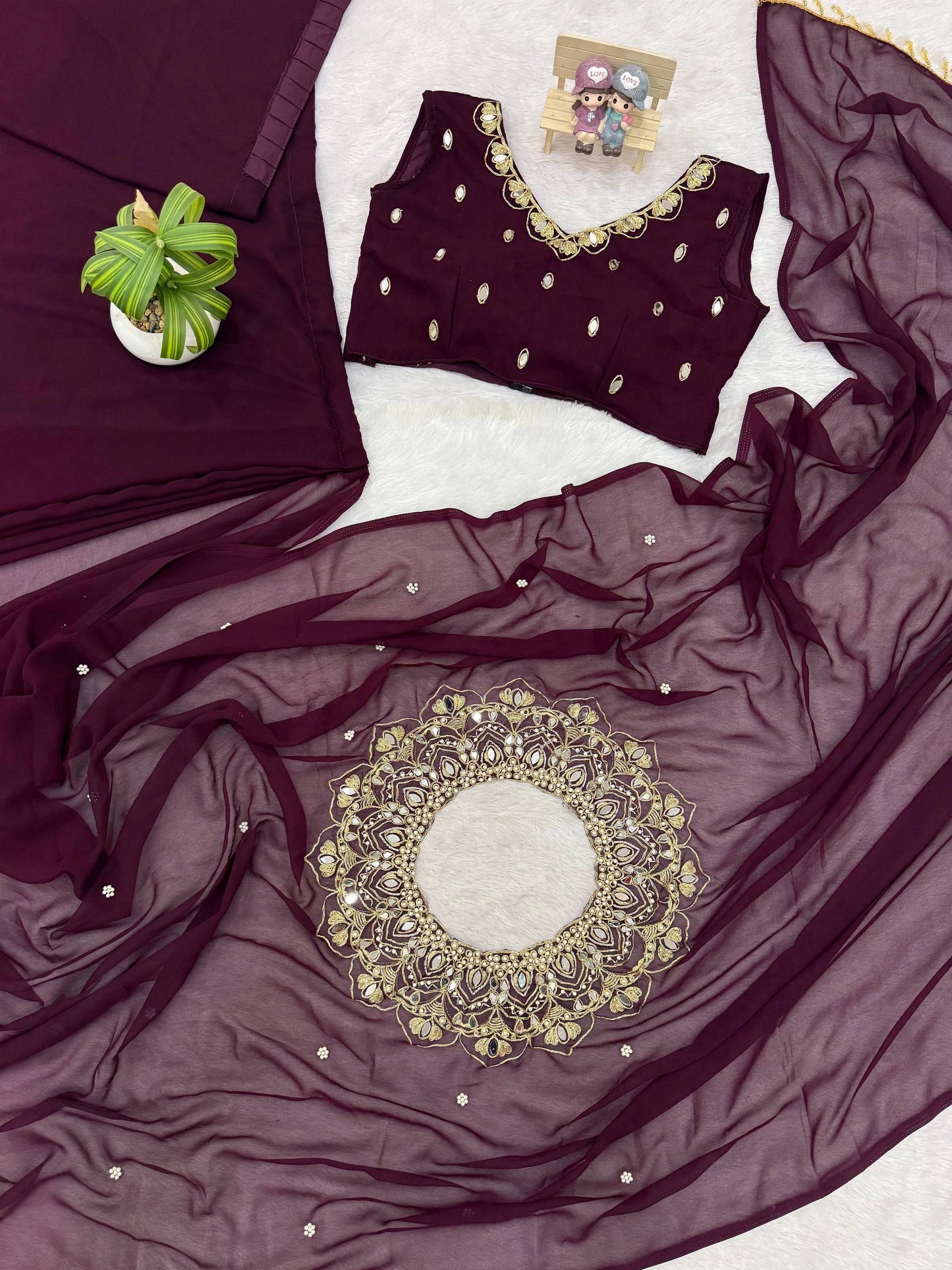EXCLUSIVE READYMADE 2 STYLES HAND WORKED DRAPE SAREE ON FAUX GEORGETTE FABRIC WITH STITCHED BLOUSE