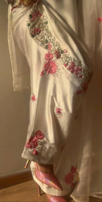 PREMIUM WHITE PINK EMBROIDERED FARSHI SUIT SET WITH DUPATTA | WHOLESALE AT GEELAN FASHION SURAT