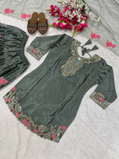 PREMIUM WHITE PINK EMBROIDERED FARSHI SUIT SET WITH DUPATTA | WHOLESALE AT GEELAN FASHION SURAT