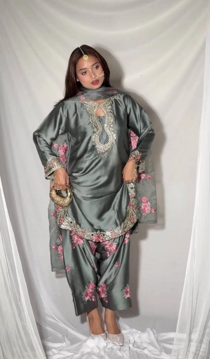 PREMIUM WHITE PINK EMBROIDERED FARSHI SUIT SET WITH DUPATTA | WHOLESALE AT GEELAN FASHION SURAT