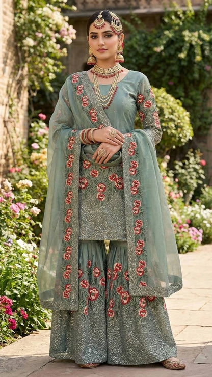 PARTY WEAR SHARARA GHARARA WHOLESALE SUIT AT GEELAN FASHION SURAT WEDDING GHARARA SUIT