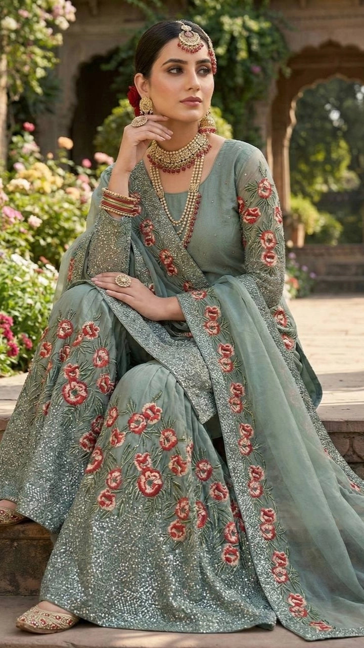 PARTY WEAR SHARARA GHARARA WHOLESALE SUIT AT GEELAN FASHION SURAT WEDDING GHARARA SUIT
