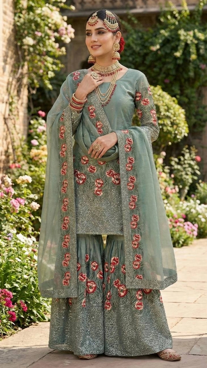 PARTY WEAR SHARARA GHARARA WHOLESALE SUIT AT GEELAN FASHION SURAT WEDDING GHARARA SUIT