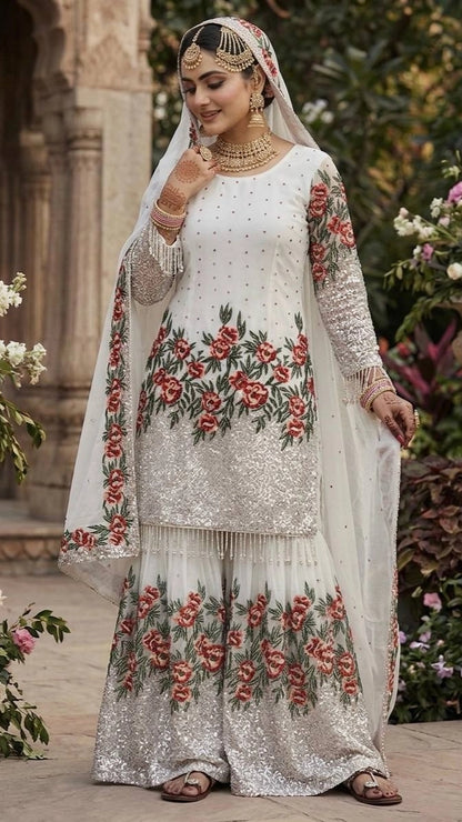 PARTY WEAR SHARARA GHARARA WHOLESALE SUIT AT GEELAN FASHION SURAT WEDDING GHARARA SUIT