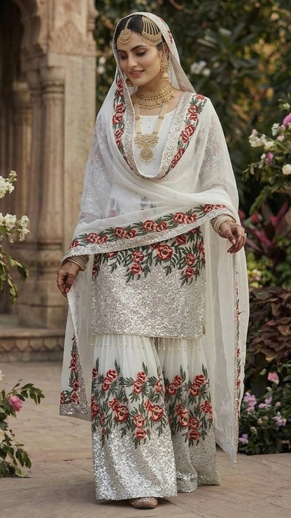 PARTY WEAR SHARARA GHARARA WHOLESALE SUIT AT GEELAN FASHION SURAT WEDDING GHARARA SUIT