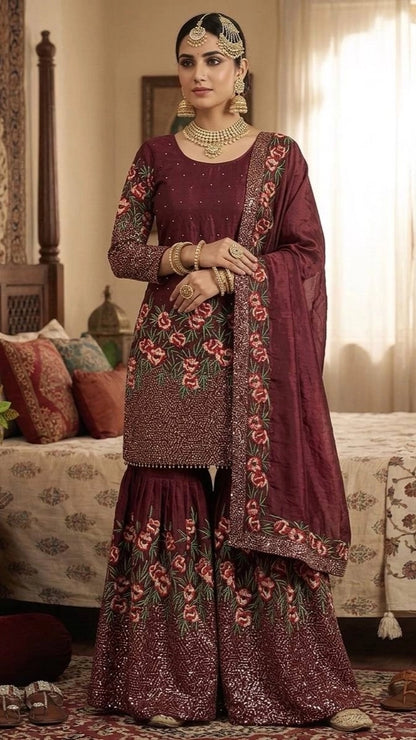 PARTY WEAR SHARARA GHARARA WHOLESALE SUIT AT GEELAN FASHION SURAT WEDDING GHARARA SUIT