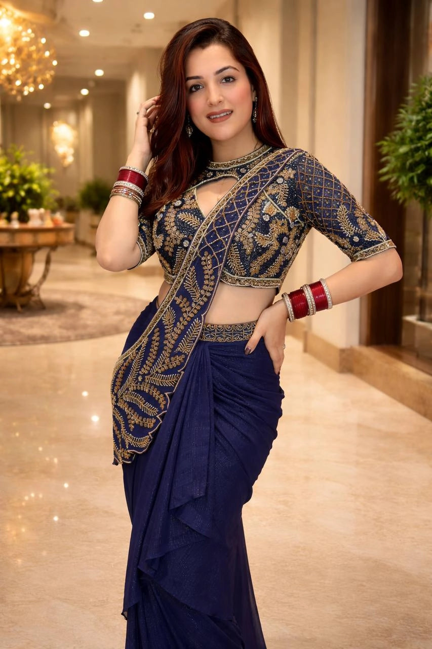 DHOTI STYLE READY MADE SAREE WHOLESALE PRICE AT GELLAN FASHION SURAT WEDDING COLLECTION PARTY WEAR SAREE