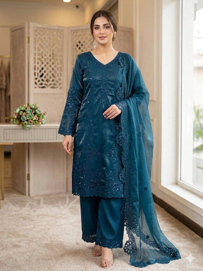 PREMIUM DESIGNER MAROON EMBROIDERED ORGANZA PAKISTANI SUIT WITH ORGANZA DUPATTA | GEELAN FASHION