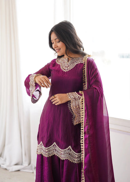 PREMIUM PURPLE FESTIVE WEAR PAKISTANI SUIT WITH HEAVY NECK EMBROIDERY