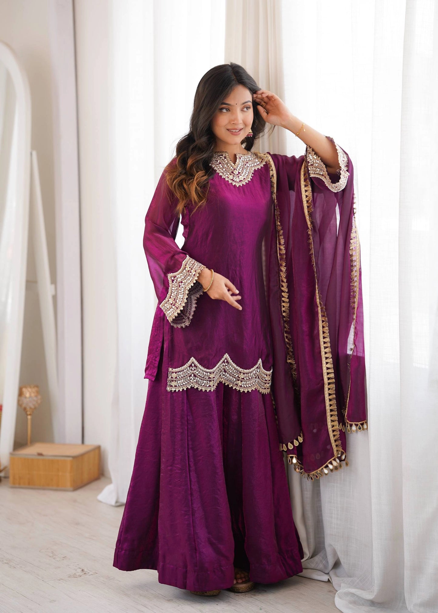PREMIUM PURPLE FESTIVE WEAR PAKISTANI SUIT WITH HEAVY NECK EMBROIDERY
