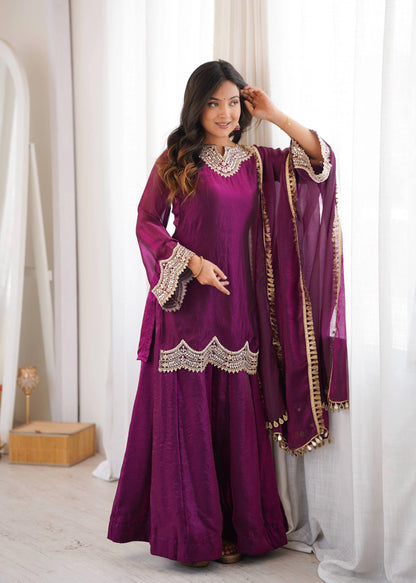 PREMIUM PURPLE FESTIVE WEAR PAKISTANI SUIT WITH HEAVY NECK EMBROIDERY