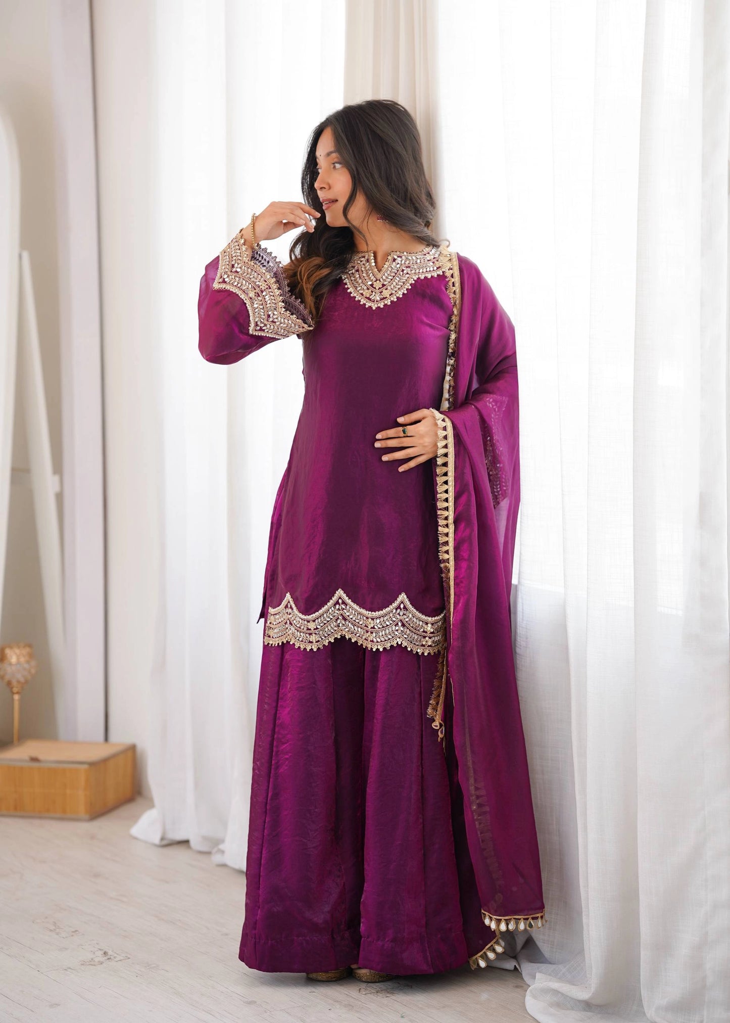 PREMIUM PURPLE FESTIVE WEAR PAKISTANI SUIT WITH HEAVY NECK EMBROIDERY