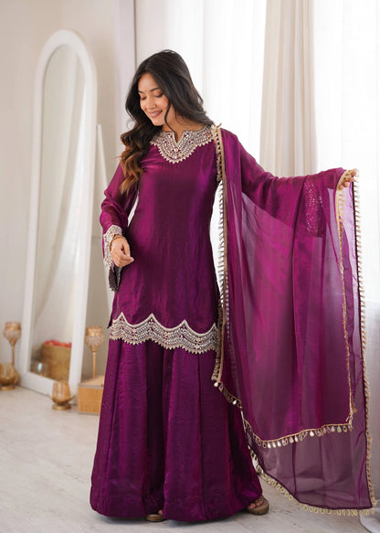PREMIUM PURPLE FESTIVE WEAR PAKISTANI SUIT WITH HEAVY NECK EMBROIDERY