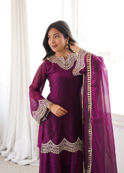 PREMIUM PURPLE FESTIVE WEAR PAKISTANI SUIT WITH HEAVY NECK EMBROIDERY