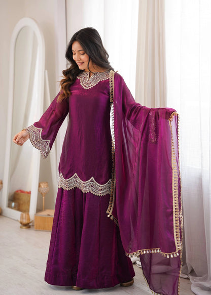 PREMIUM PURPLE FESTIVE WEAR PAKISTANI SUIT WITH HEAVY NECK EMBROIDERY