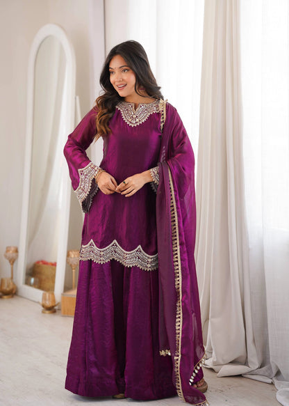 PREMIUM PURPLE FESTIVE WEAR PAKISTANI SUIT WITH HEAVY NECK EMBROIDERY