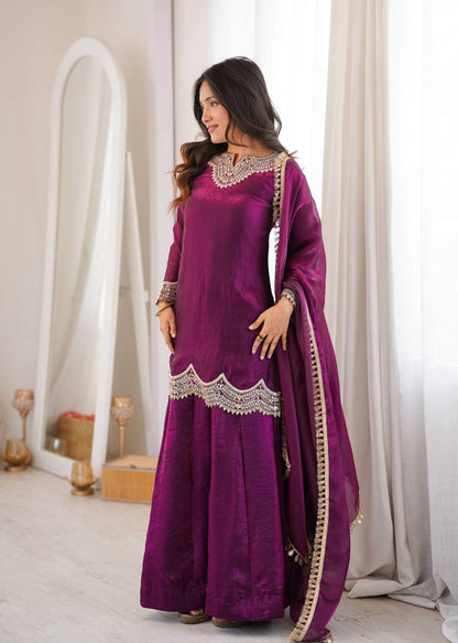 PREMIUM PURPLE FESTIVE WEAR PAKISTANI SUIT WITH HEAVY NECK EMBROIDERY