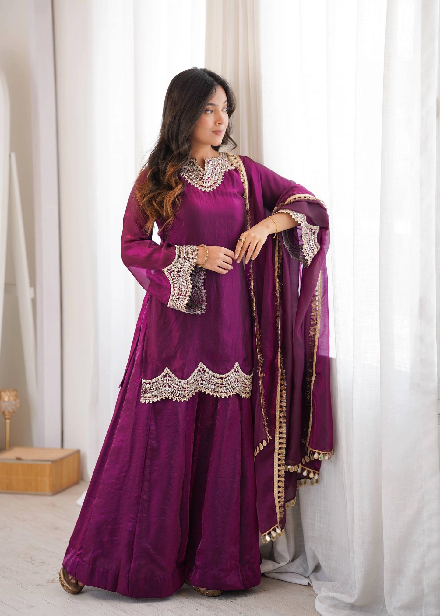 PREMIUM PURPLE FESTIVE WEAR PAKISTANI SUIT WITH HEAVY NECK EMBROIDERY
