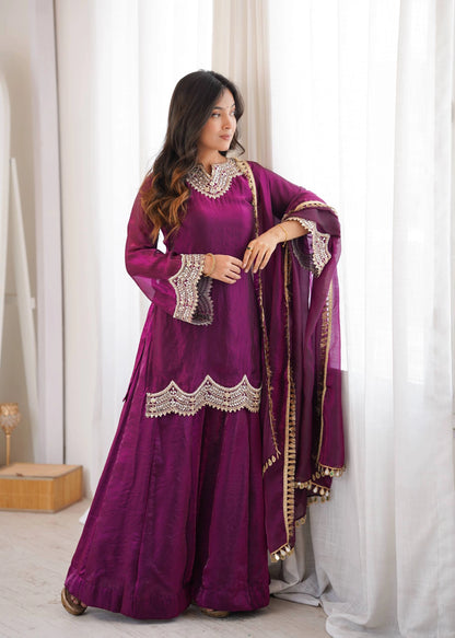 PREMIUM PURPLE FESTIVE WEAR PAKISTANI SUIT WITH HEAVY NECK EMBROIDERY