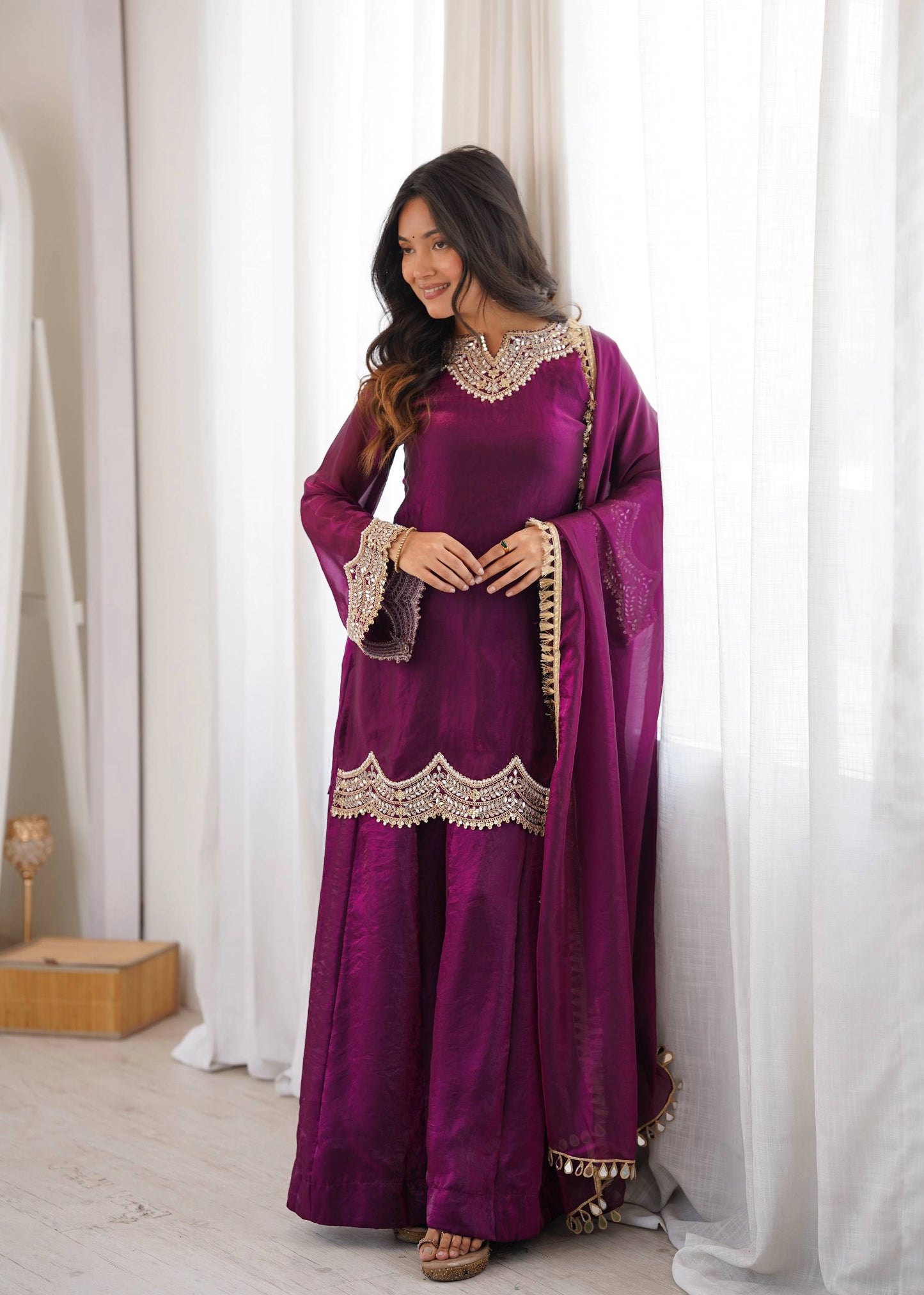PREMIUM PURPLE FESTIVE WEAR PAKISTANI SUIT WITH HEAVY NECK EMBROIDERY