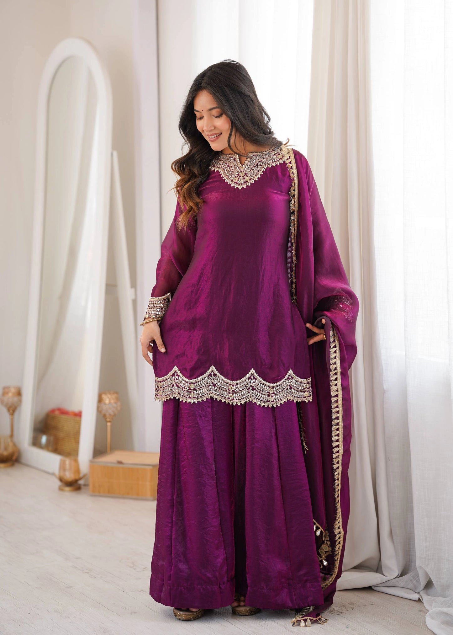 PREMIUM PURPLE FESTIVE WEAR PAKISTANI SUIT WITH HEAVY NECK EMBROIDERY