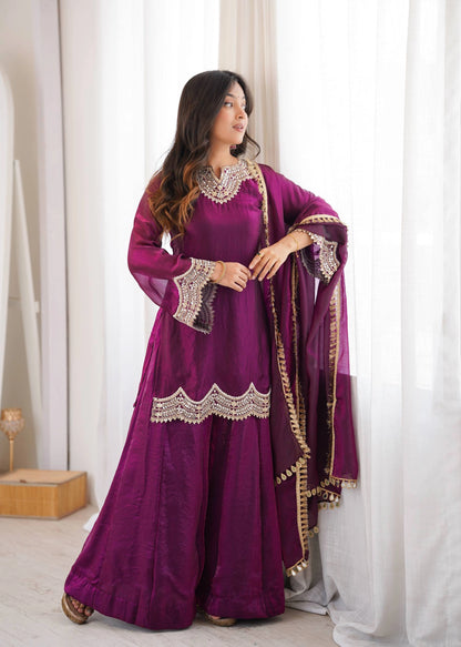 PREMIUM PURPLE FESTIVE WEAR PAKISTANI SUIT WITH HEAVY NECK EMBROIDERY