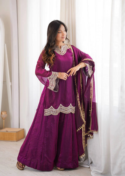 PREMIUM PURPLE FESTIVE WEAR PAKISTANI SUIT WITH HEAVY NECK EMBROIDERY