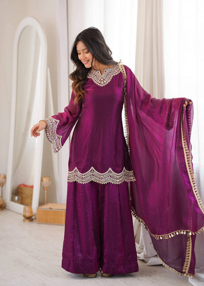 PREMIUM PURPLE FESTIVE WEAR PAKISTANI SUIT WITH HEAVY NECK EMBROIDERY