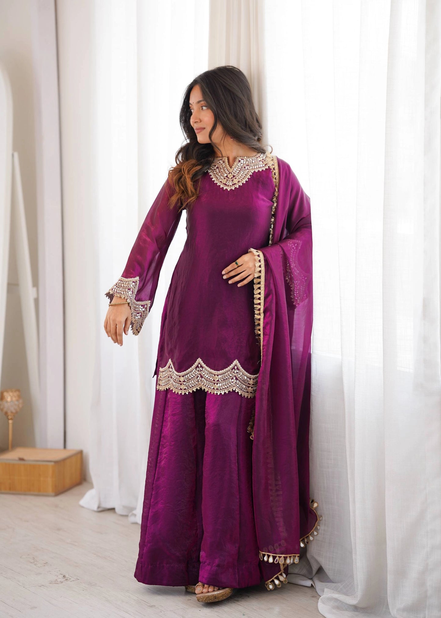 PREMIUM PURPLE FESTIVE WEAR PAKISTANI SUIT WITH HEAVY NECK EMBROIDERY