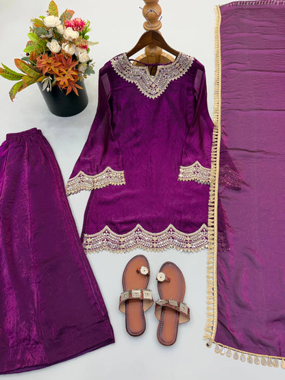 PREMIUM PURPLE FESTIVE WEAR PAKISTANI SUIT WITH HEAVY NECK EMBROIDERY