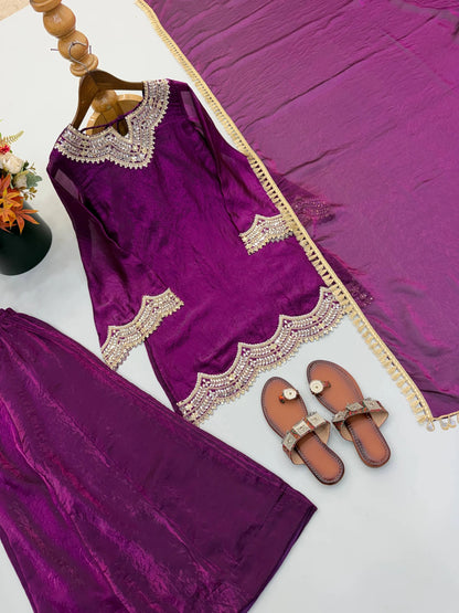 PREMIUM PURPLE FESTIVE WEAR PAKISTANI SUIT WITH HEAVY NECK EMBROIDERY