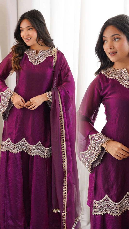 PREMIUM PURPLE FESTIVE WEAR PAKISTANI SUIT WITH HEAVY NECK EMBROIDERY