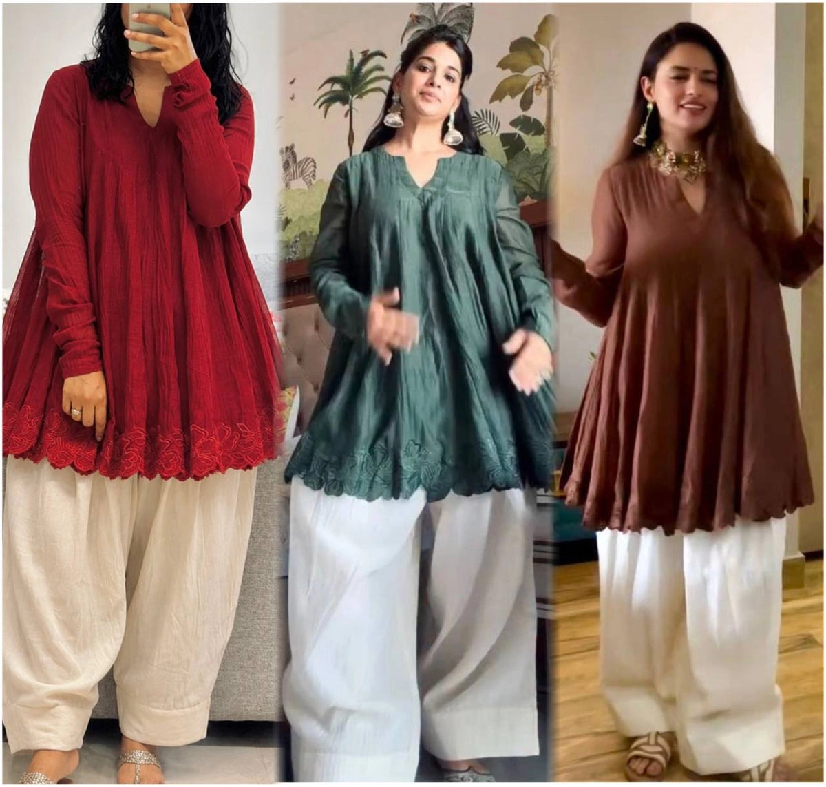 PARTY WEAR FESTIVAL SPECIAL NEW DESIGNER HEAVY MAL CHANDERI TOP PLAZZO SUIT SET*