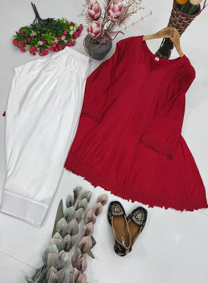 PARTY WEAR FESTIVAL SPECIAL NEW DESIGNER HEAVY MAL CHANDERI TOP PLAZZO SUIT SET*