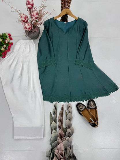 PARTY WEAR FESTIVAL SPECIAL NEW DESIGNER HEAVY MAL CHANDERI TOP PLAZZO SUIT SET*
